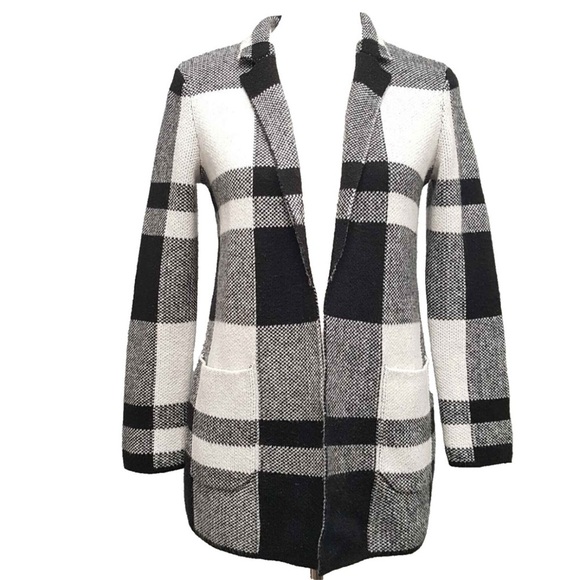 Talbots Longline Drape Cardigan Sweater Womens Size 2X Black & White Plaid - Picture 1 of 10